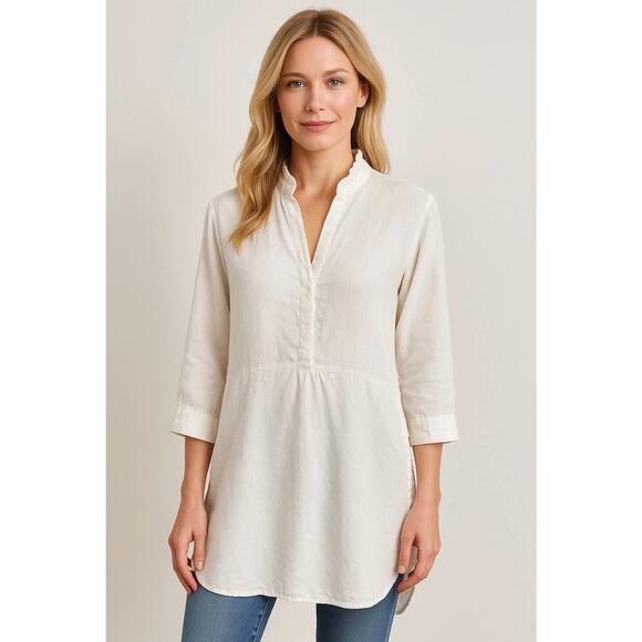 Laura Bianchi White made in Italy 100% Linen Popover Blouse Small Coastal Beachy - Picture 1 of 16